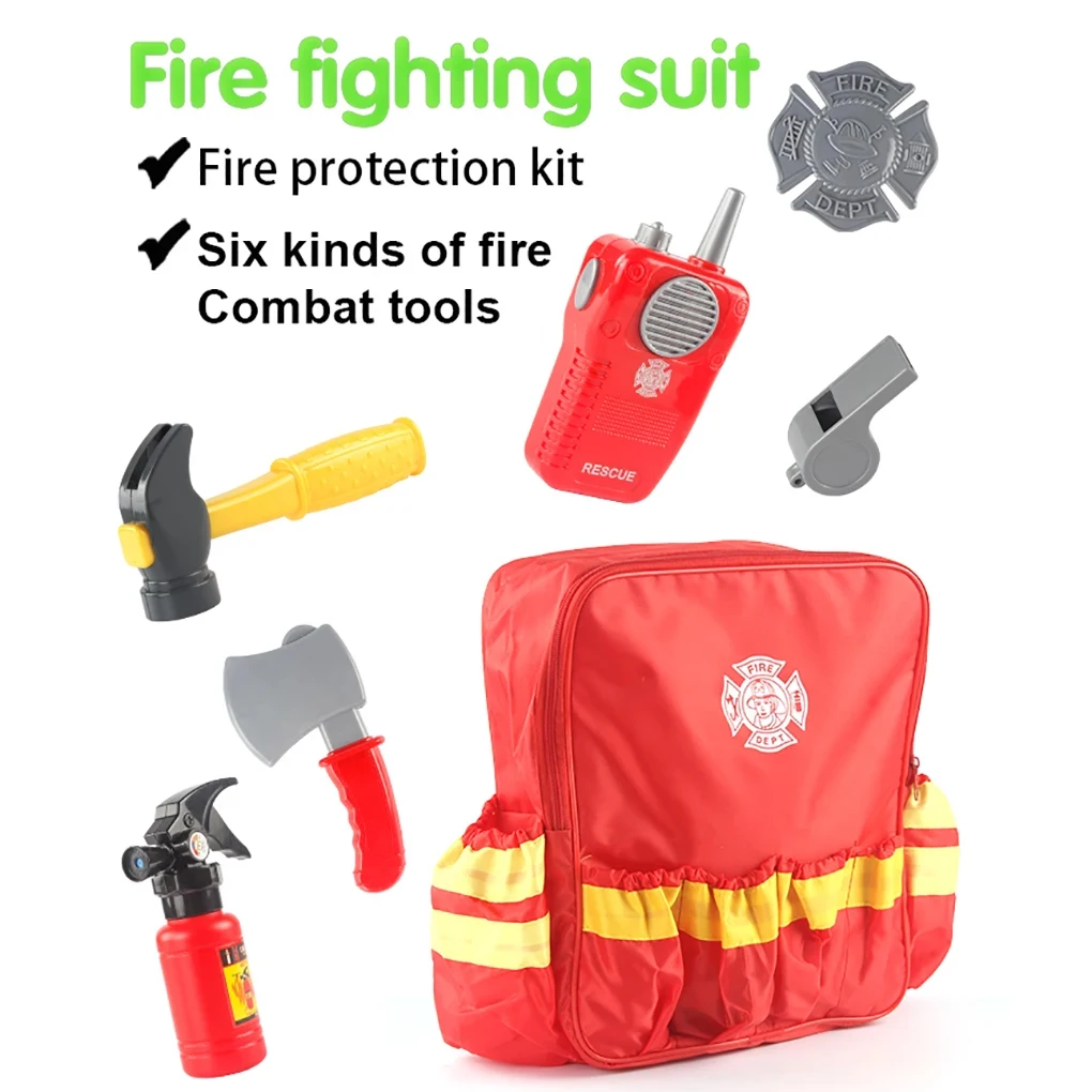 Firefighter Work-box Toy Kids Pretend Play Kits Extinguisher Hammer for Boys Girls Fireman Uniform Toys backpack Kits