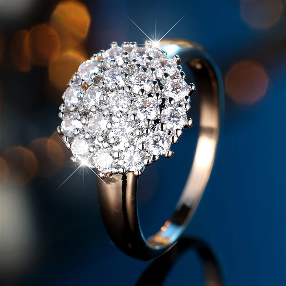 Female Cute White Black Zircon Stone Gold Color Wedding Jewelry Promise Engagement Rings For Women