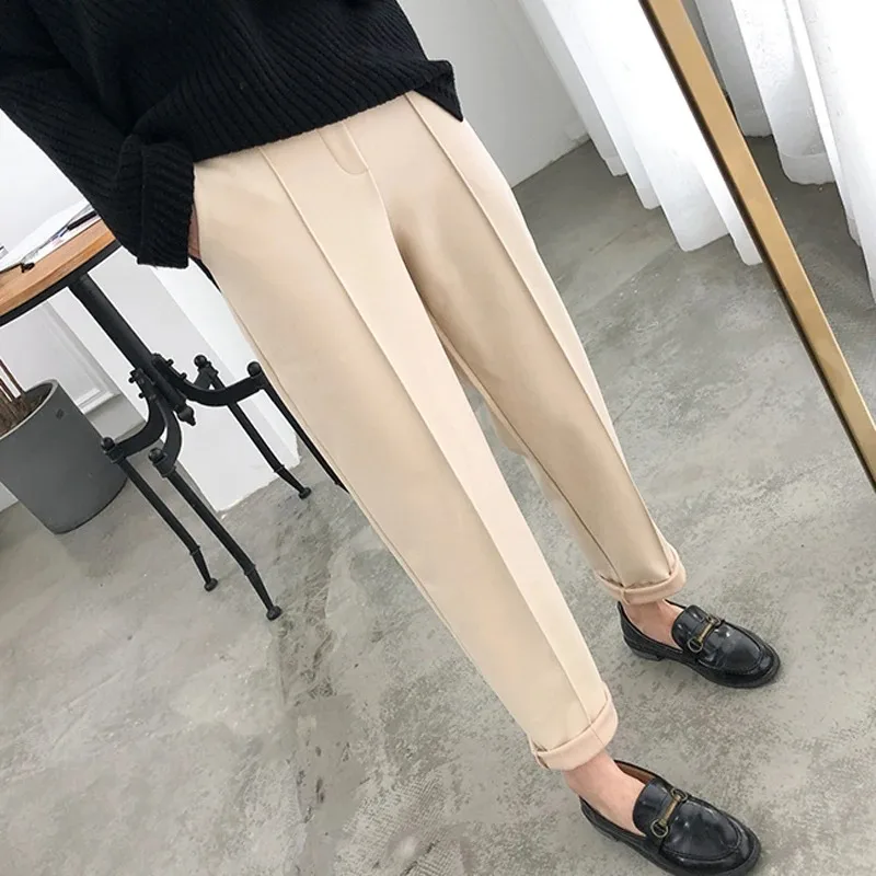 New Autumn and Winter Women's Thickened Harlan Pants Fashion Casual Elastic Waist Nine-point Pants Radish Pants 6648
