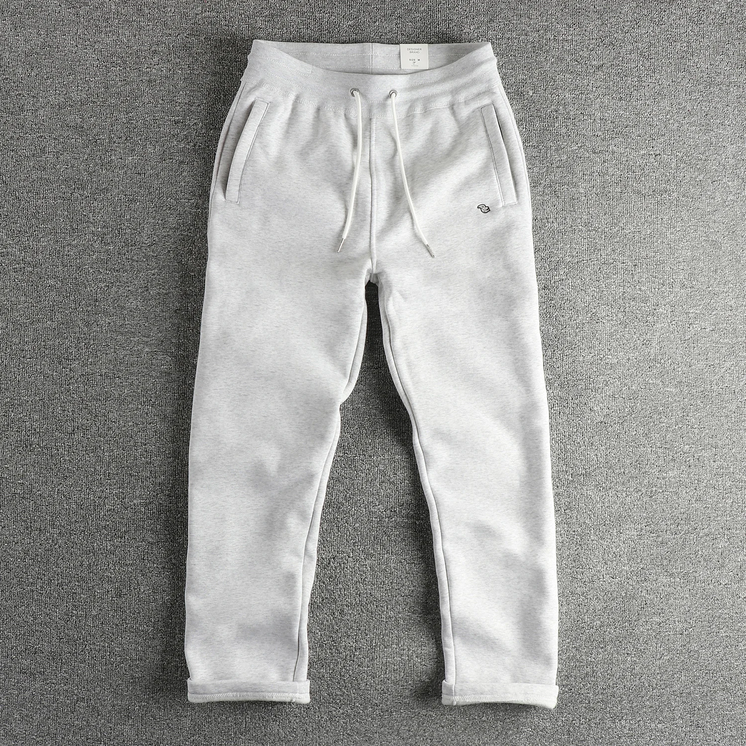 Winter New American Retro Thickened Velvet Embroidery Sweatpants Men's Simple Drawstring Sports Casual Ankle-tied Pants