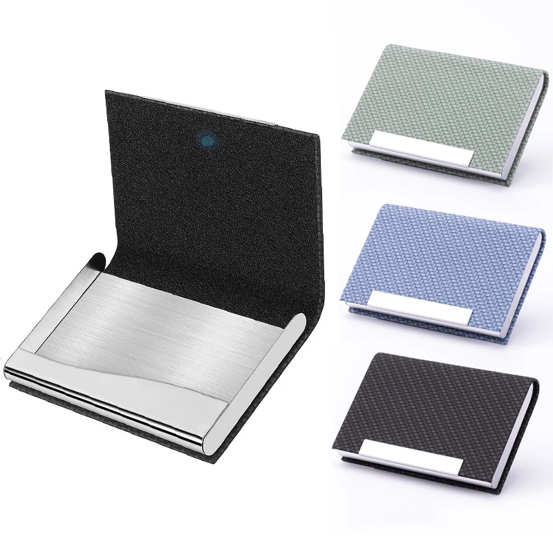 

PU Business Card Holder with Magnetic Buckle Stainless Steel Business Card Case Credit Card ID Name Card Sleeve for Men Women