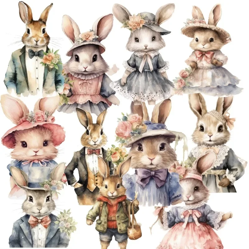 1 Satz Aquarell-Kaninchen trägt Kleid und formelle Kleidung, Aufkleber, DIY, Sammelalbum, Tagebuch, Dekoration, Album, INS-Stil, Schreibwaren