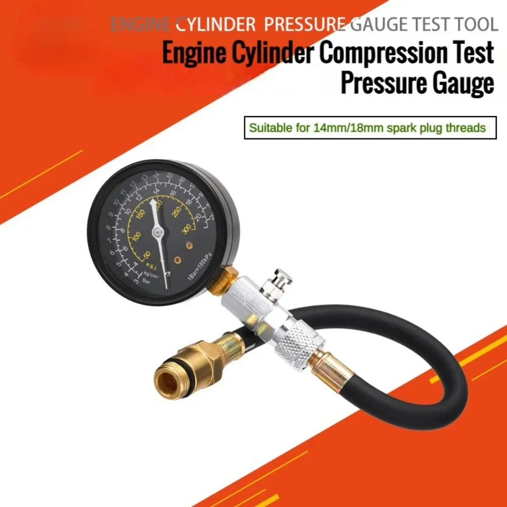 Kit Tester Compressione Per Motori A Benzina - Manometro 0-300 PSI Con Adattatori Candele
