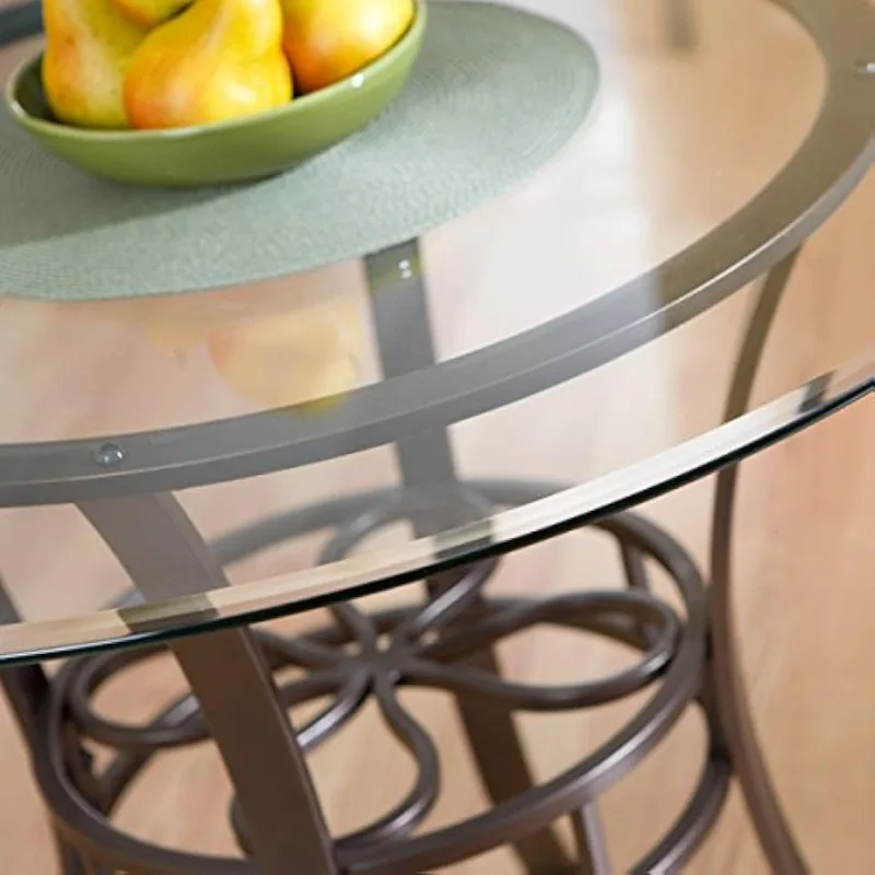 Lucianna Round Glass Top Table with Metal Frame Dining, Dark Brown 5