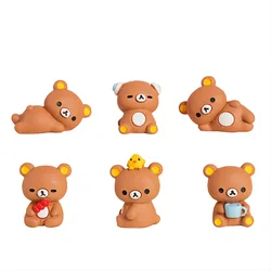 Charming Rilakkuma Resin Ornament - Creative Desktop & Car Decoration, Adorable DIY Home Decor Gift (6pcs 1set)