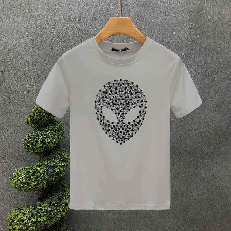 100% Baumwolle Marke T-shirt Für Männer Tees Linie Alien Print T Shirt Casual Kleidung Kurzarm Frauen Übergroßen_voghion.com