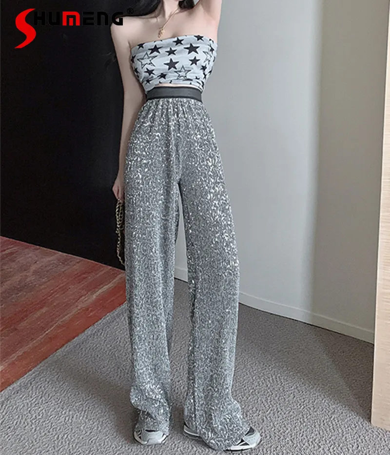 Glittery Wide Leg Dress Pants - Silver – Coastal Bloom