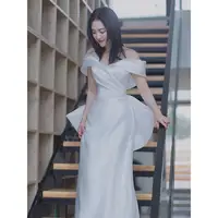 One Shoulder Light Wedding Dress Simple Backless Bride's Wedding Dress White Elegant Bow Trailing Dress Plus Size Customized 1