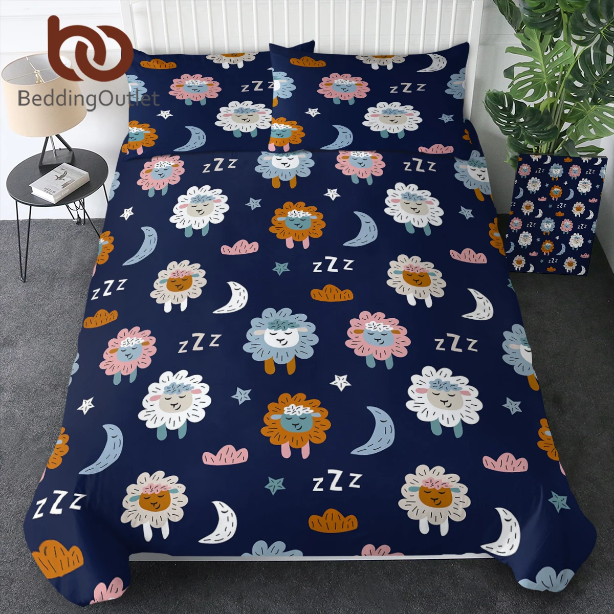 

BeddingOutlet Colored Sheep Bedding Set Twin Cartoon Animals Duvet Cover Retro Comforter Cover 3pcs Moon Clouds Bedclothes