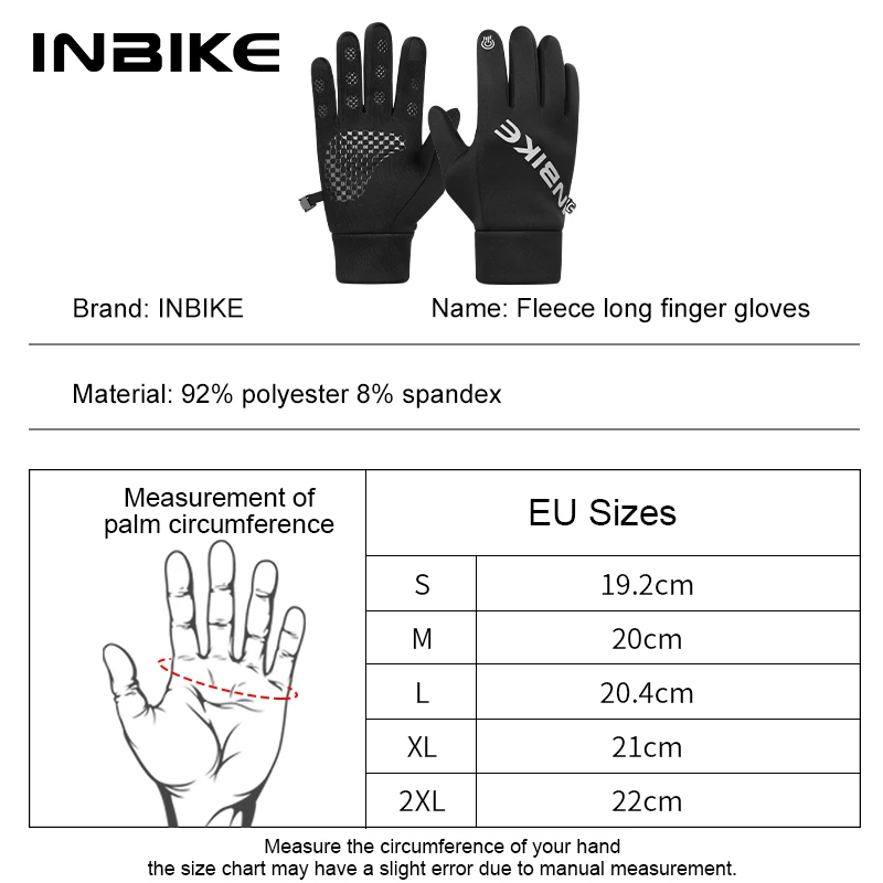 INBIKE Cycling Gloves Gel Padded Men's Winter Fleece Road Cycling Gloves Full Finger Touch Screen Fishing Outdoor Sports Gloves 6