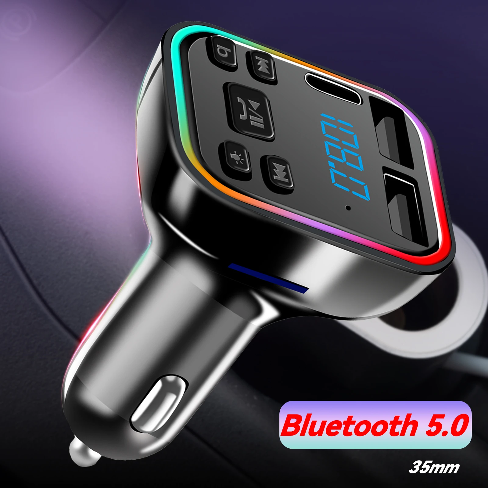 

Car FM Transmitter Fast Charger Music Player Handsfree Audio Receiver TF U Disk Wireless Bluetooth compatible 5.0 Receiver Kit