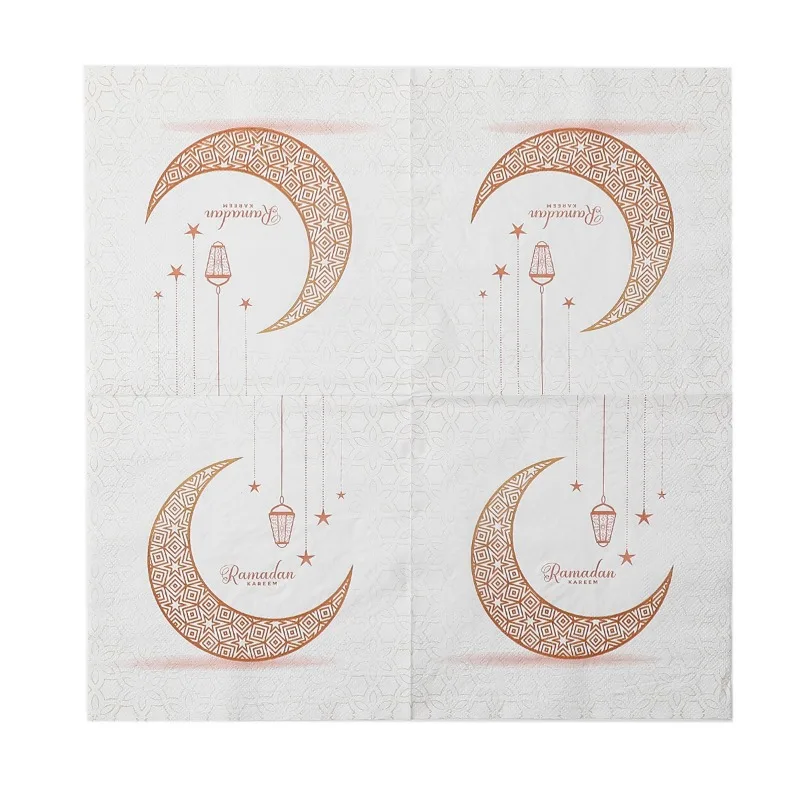 10/20 Stück 33 cm 2-lagige goldene Mond bedruckte Servietten Ramadan Festival dekoratives Papier Schmetterling Knochen Bart Papier Weinglas Blume – Detail 5