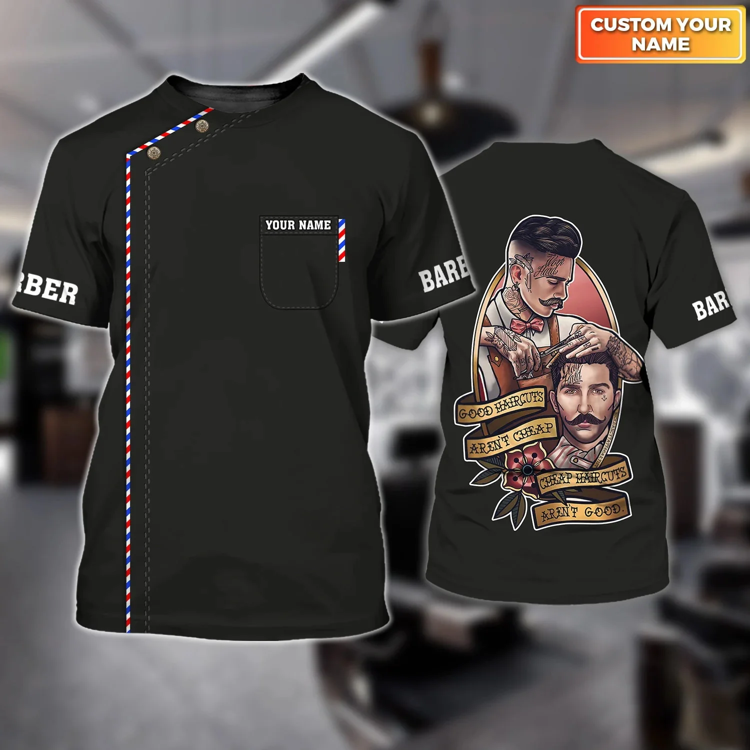 2023 Neuestes Sommer-T-Shirt für Herren, Friseurbekleidung, individuelles Friseursalon, 3D-gedrucktes Unisex-T-Shirt, Straße, lässiges Sport-T-Shirt DW 178 – Detail 15