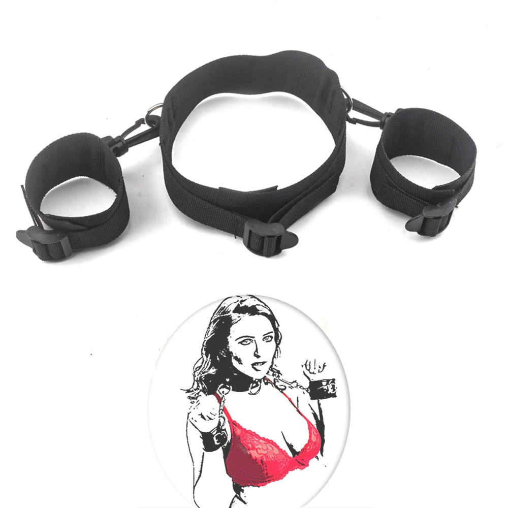 Neck Collar Fetish to Hand Restraint Wrist cuffs Slave 3 RING LEASH Harness Bondage Adult fetish Sex Game_voghion.com
