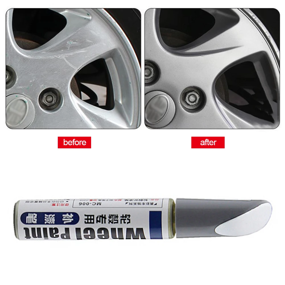 12ml Silver Alloy Wheel Touch Up Pen Repair Paint Curbing Scratch Maker with Brush Car Scratch Remover Waterproof