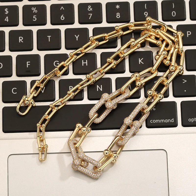 925 Sterling Silver Multi Zircon U Shaped Tapered Thick Necklace For Women Fashionable Luxury Electroplating Fine Jewelry