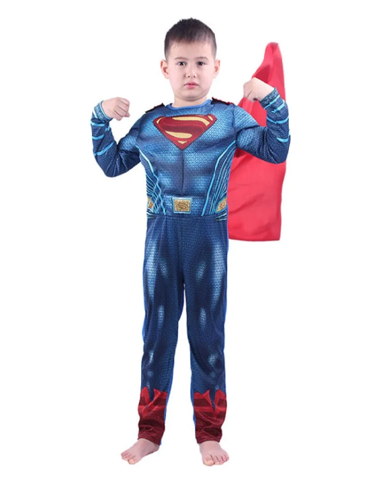 Movie Boys Captain Super hero Cosplay Muscle Jumpsuit Costume Superhero Cloak Halloween for Kid Man