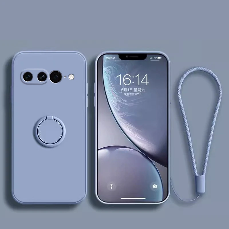 Silicone Phone Case with Ring Holder and Lanyard - Liquid Soft Protective Cover