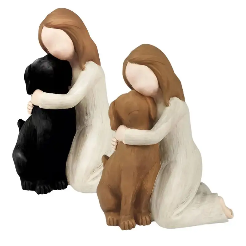 

Dog Lovers Figurines Girl Hugging Resin Dog Ornament Multifunctional Pet Memorial Desktop Sculpture For Household DecorAccessory