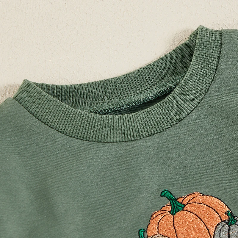 Toddler Baby Girls Boys Halloween Sweatshirts Long Sleeve Crew Neck Pumpkin Embroidery Pullovers Toddler Warm Tops