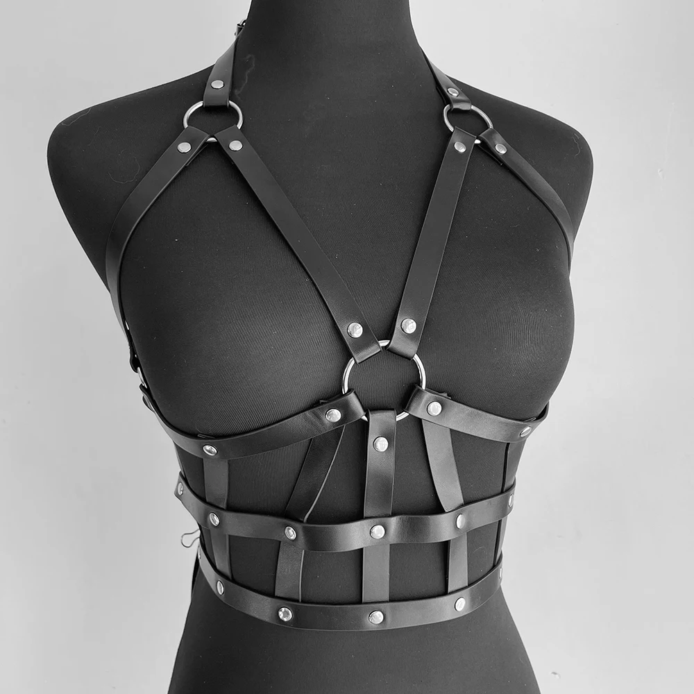 BDSM Gothic Pu Leather Harness Set Body Bondage Bra Garter Stocking Cage Belt Women Sexy Lingerie Erotic Thigh Suspenders Fetish