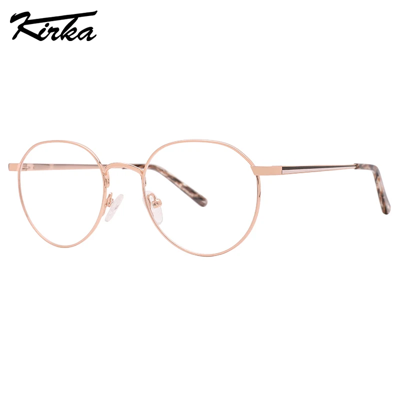 

Kirka Female Eyeglasses Metal Round Thin Frame Glasses Myopia Prescription Lenses Reading Glasses Pattern Temple Tips MW2038