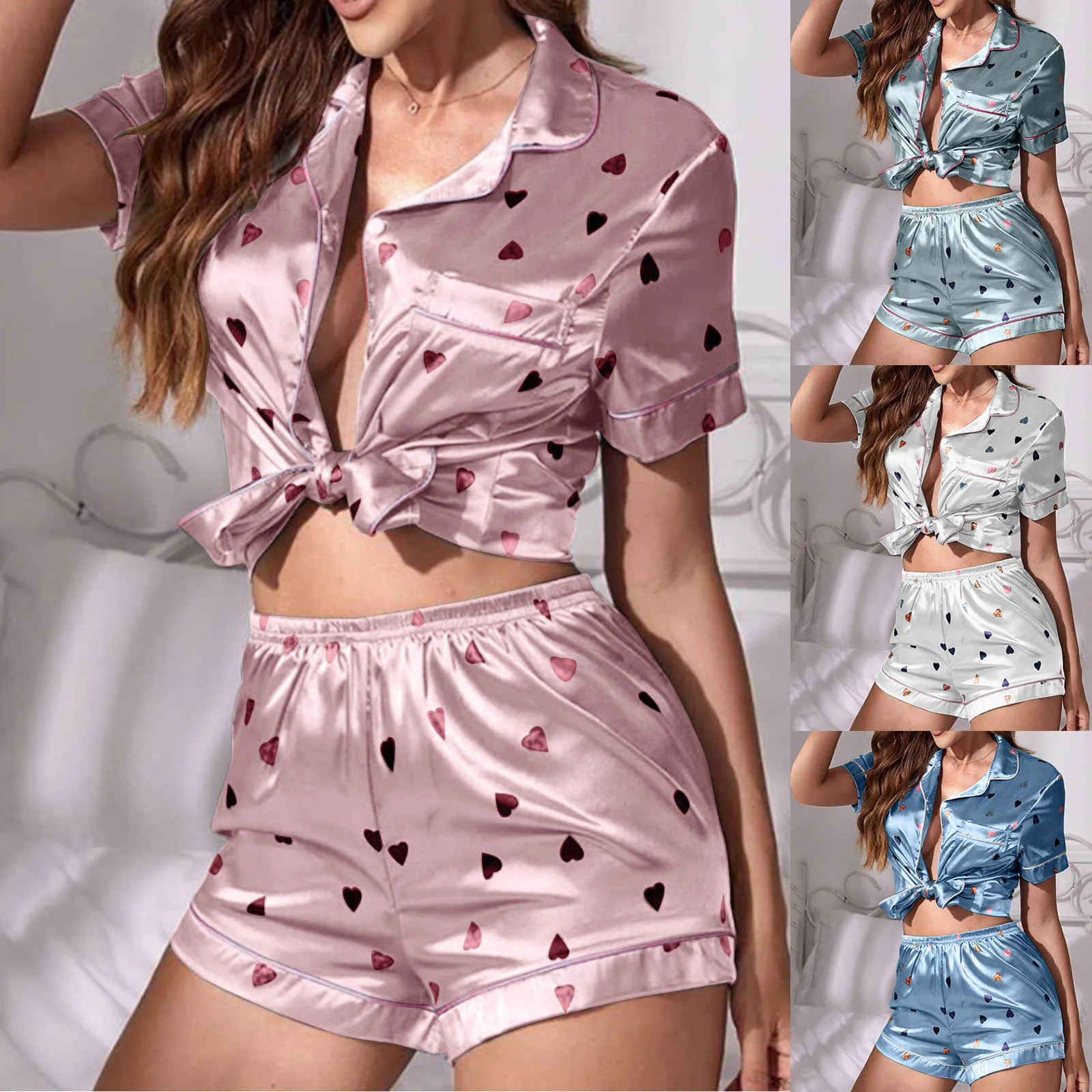 

2024 Summer Women's Home Clothes Short Sleeved Pajamas And High Waist Comfortable Breathable Short Pants Costume