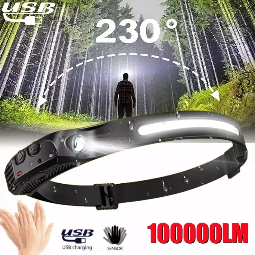 New Othemo 230 Head Light Head-mounted Rechargeable 230&deg; LED Headlamp Lighting Strong Light Night Fishing Headlight Camping head flashlight cob headlamp