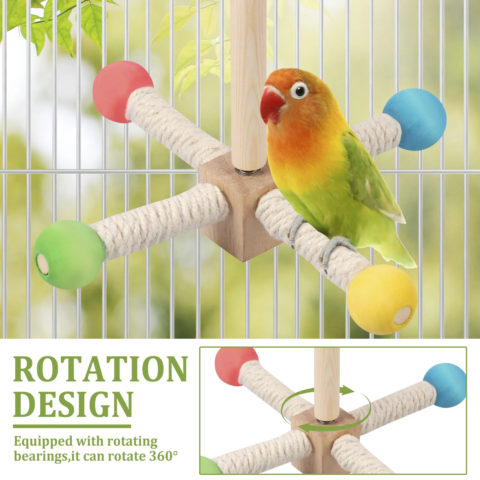 Wood Bird Perch Toy Set Bird Cage Bell Hanging Rotating Swing Standing Colorful Parrots Funny Toys Birdcage Accessoriess