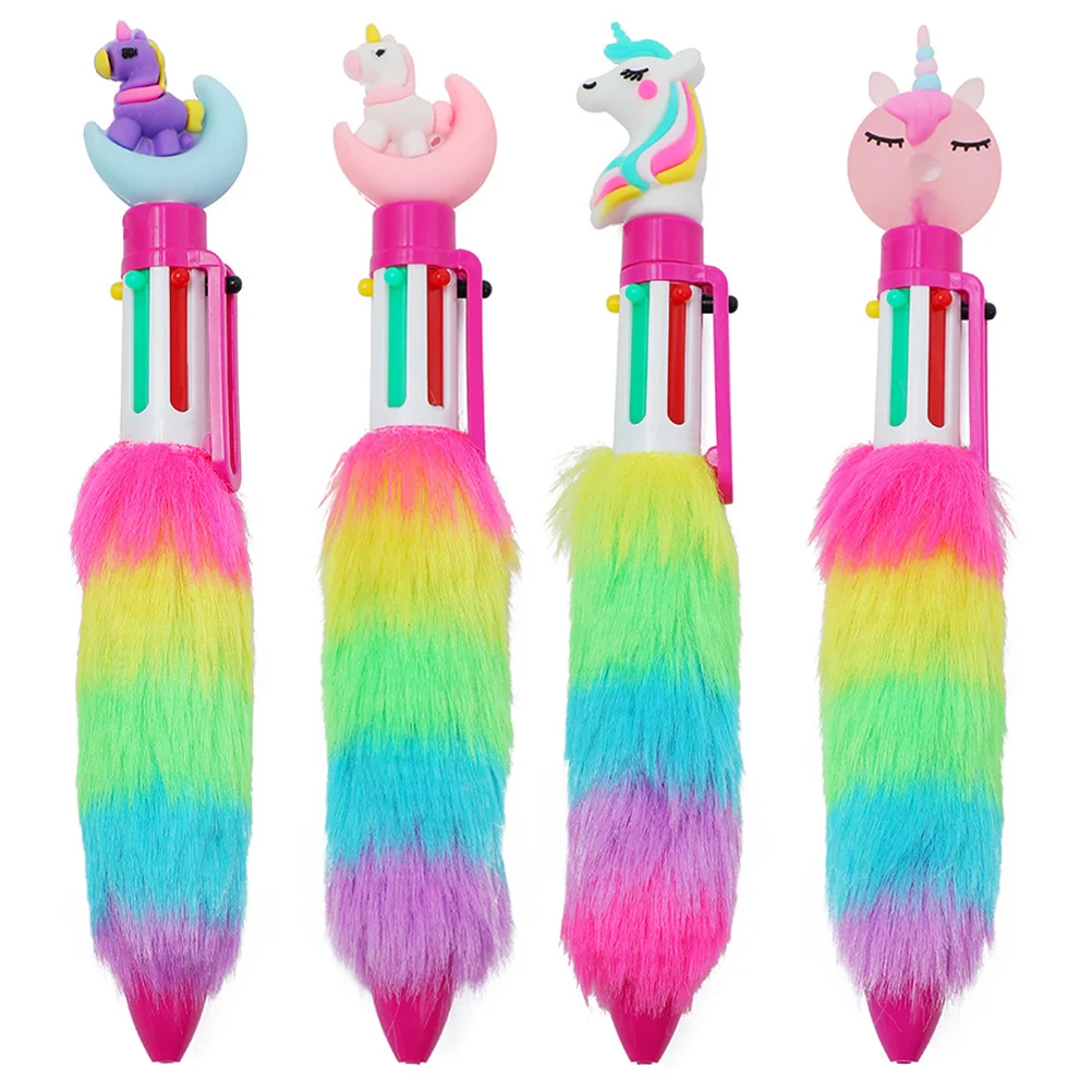 

4 Pcs Unicorn Ballpoint Pen Pens Fun Fluffy Plush Colored for Kids Multi Girls Child