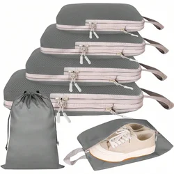 6-Piece Waterproof Nylon Travel Storage Bag Set with Handbag Organizer (6 pcs grey)