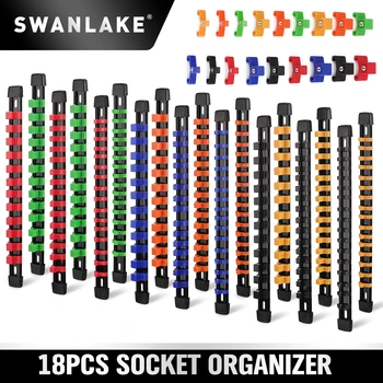 Set Organizzatore per Bussole da 18 Pezzi, Organizzatore per Cassetto Portautensili, Vassoi Portabusecole, Clip di Fissaggio per Binario