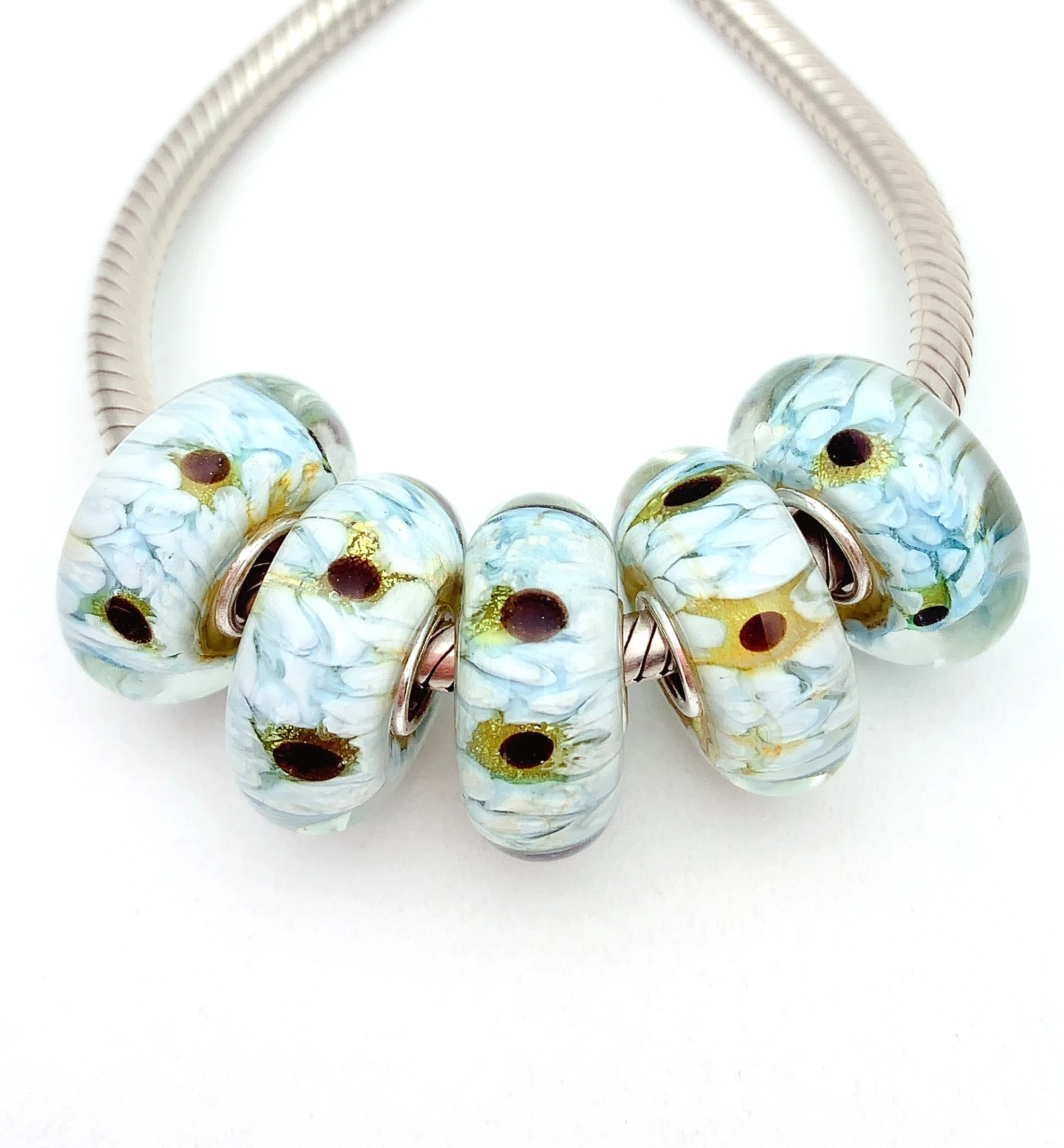 

Бусины из серебра 100% пробы с муранским стеклом