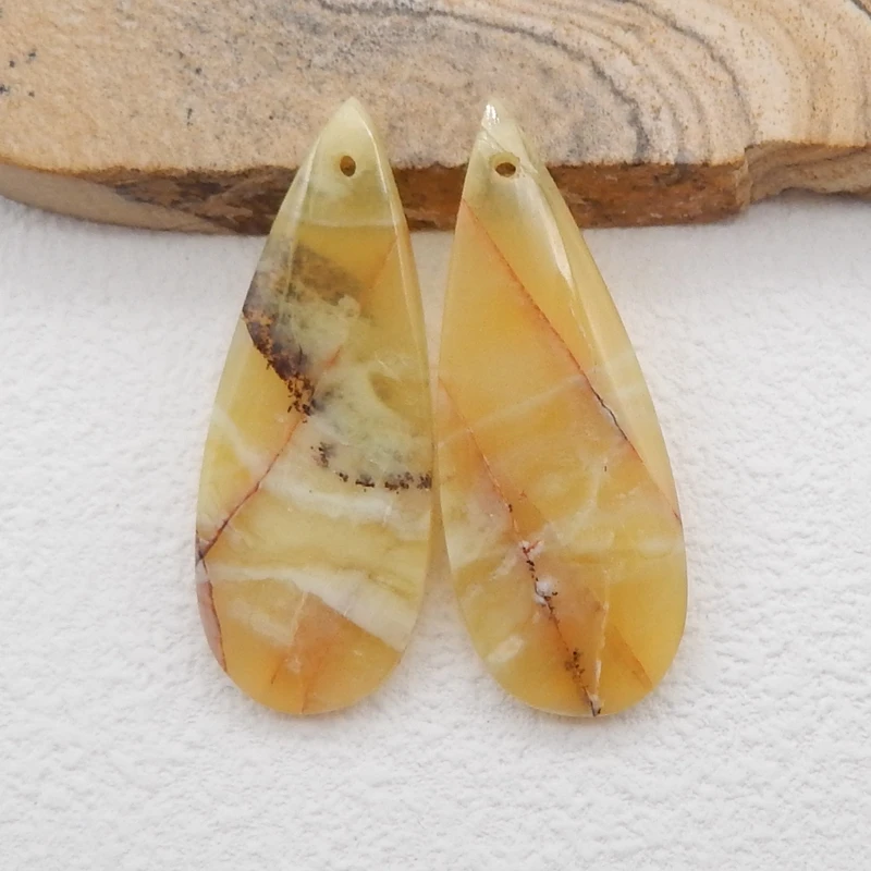 

DIY Jewelry Natural Stone Yellow Opal Handmade Teardrop Women Earrings Accessories 35x14x4mm 5g