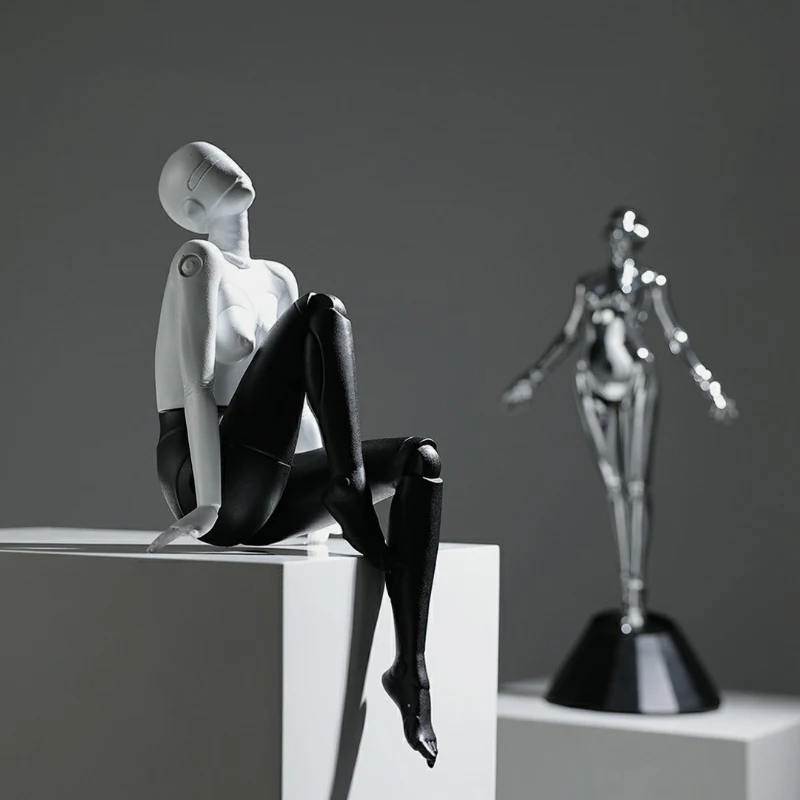 Modern Mechanical Character Sculpture For Hotel Villa Sales Lobby Room Plating Resin Craft Art Decor Floating Sexy Robot Statue