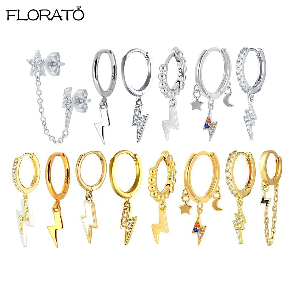 Orecchini in argento sterling, a forma di fulmine