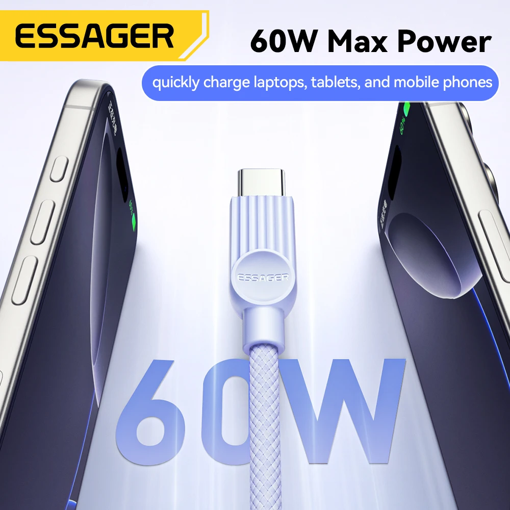 Essager USB C Color Cable For iPhone 16 15 14 Xiaomi Huawei PD 60W Fast Charging For Samsung Macbook iPad Type C to Type C Cable