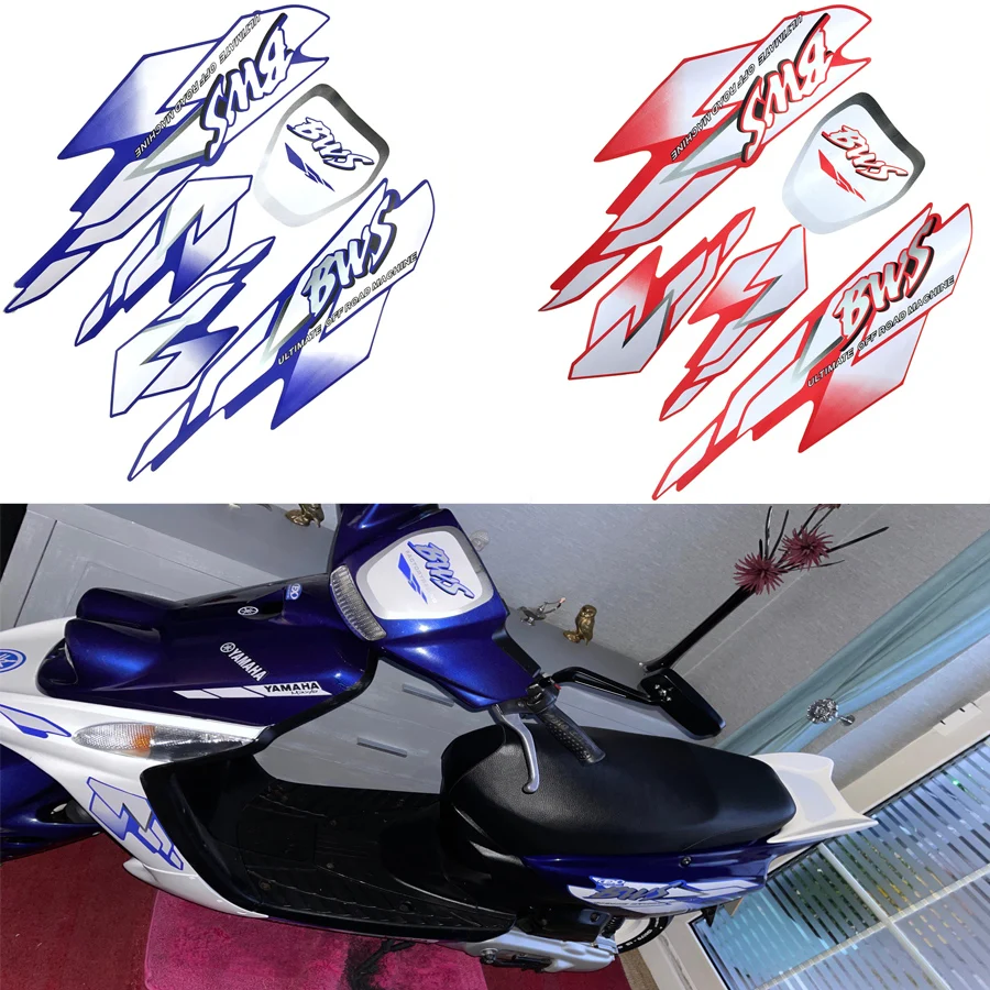 For Yamaha BWS100 Red/Blue Scooter Whole Body Fairing Decals Stickers 1 Set Motorcycle Decorative Logo Emblem Reflective Badge