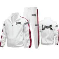 M-6XL mode survêtement hommes costume imprimé Hardcore automne nouvelle veste Cardigan à fermeture éclair + pantalon de survêtement rayure Fitness Jogging 2 pièces ensemble 2