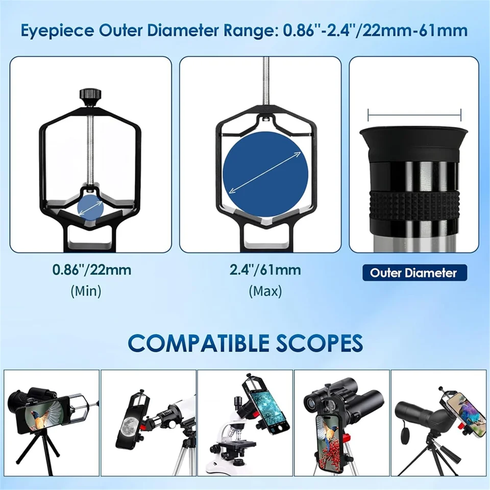 Universal Digiscoping Adapter Phone to Telescope 3-Axis Holder Mount for Binocular Monocular Microscope Phone Camera