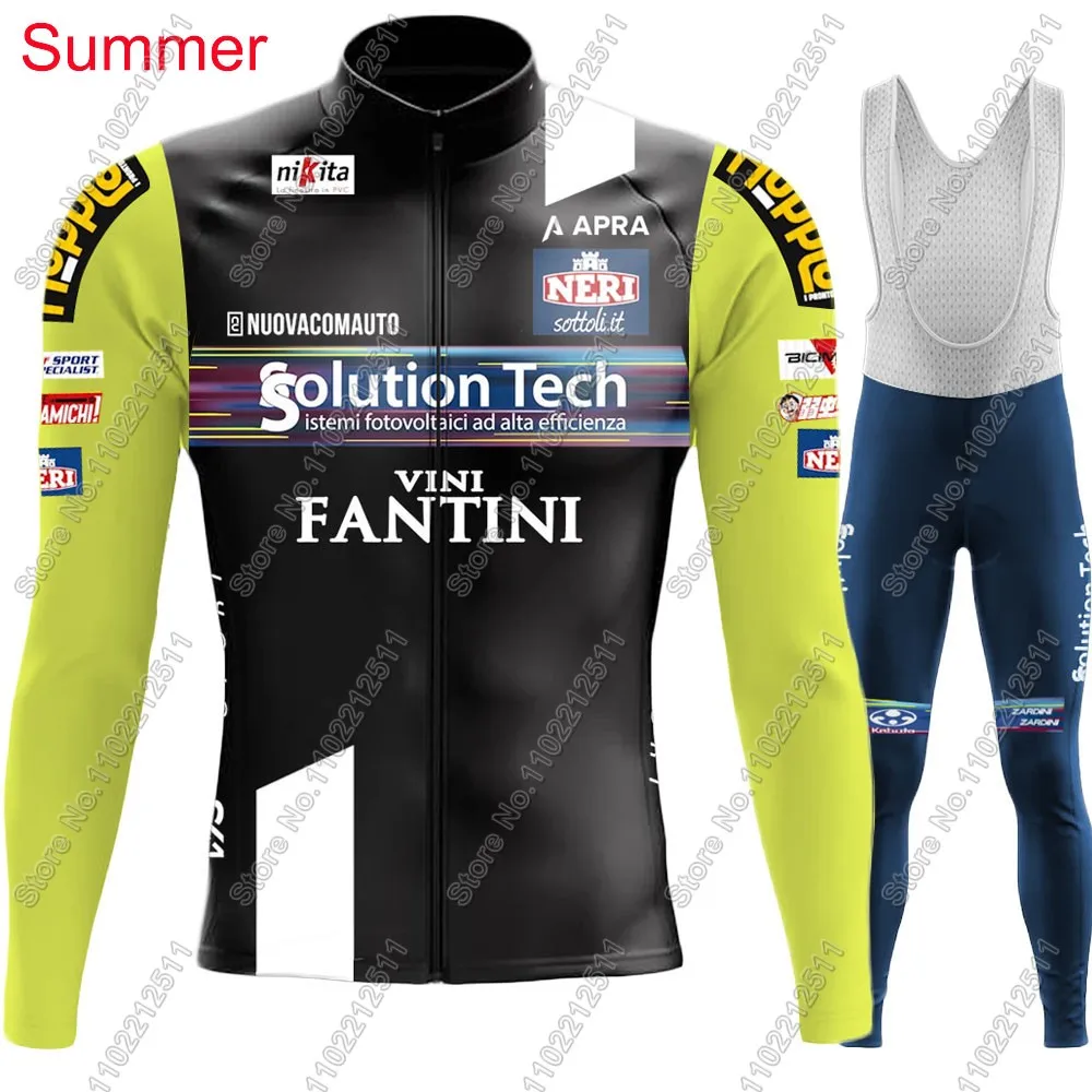 Cycling Jersey Set Vini Fantini Italy Clothing Suit Mens Long Sleeve MTB Bike Road Pants Bib Team Solution Tech