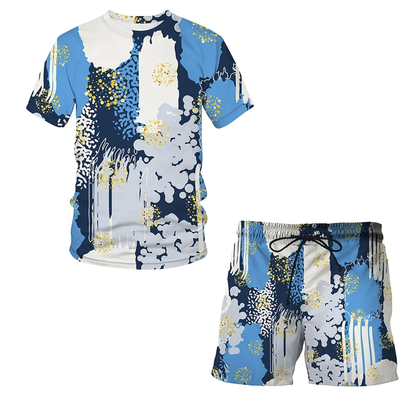 

Mens Summer Sport Set Home Casual Art Painting Graffiti Short Sleeve T-Shirts & Shorts Sports Men's Tracksuit Sets short sets