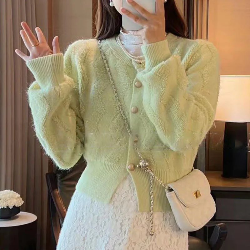 

Sarebon Short knitted cardigan top new style temperament sweet little perfume wind loose round neck sweater coat women