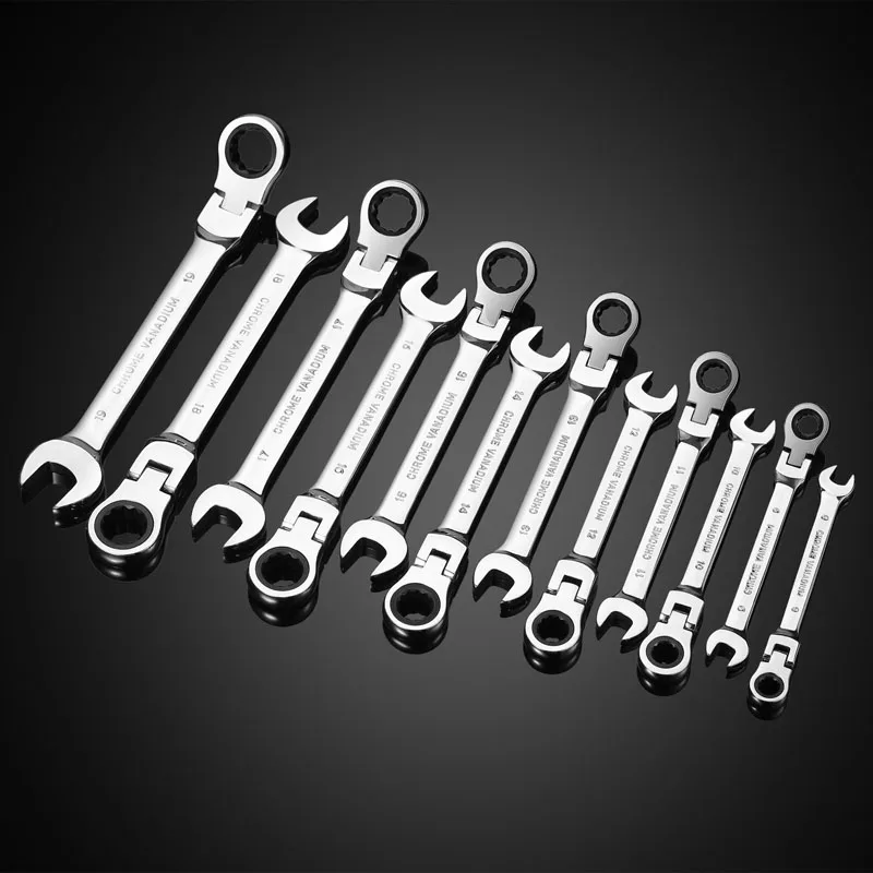 Flex Head Ratcheting Wrench Set,Combination Ended Spanner kits, Chrome Vanadium Steel Hand Tools Socket Key Ratchet Wrench set auto dent pullers