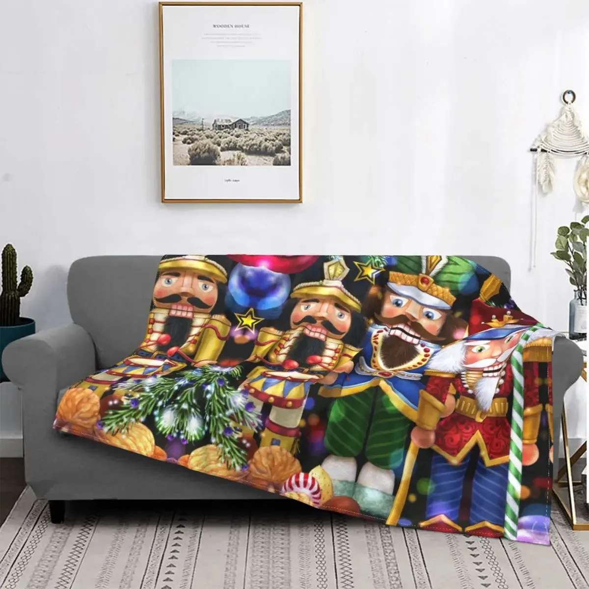 

Ultra-Soft Christmas Nutcracker Flannel Throw Blanket Cozy Xmas Toy Soldiers Gift for Bedroom Car Sofa Couch Bed Decor Teen Kids