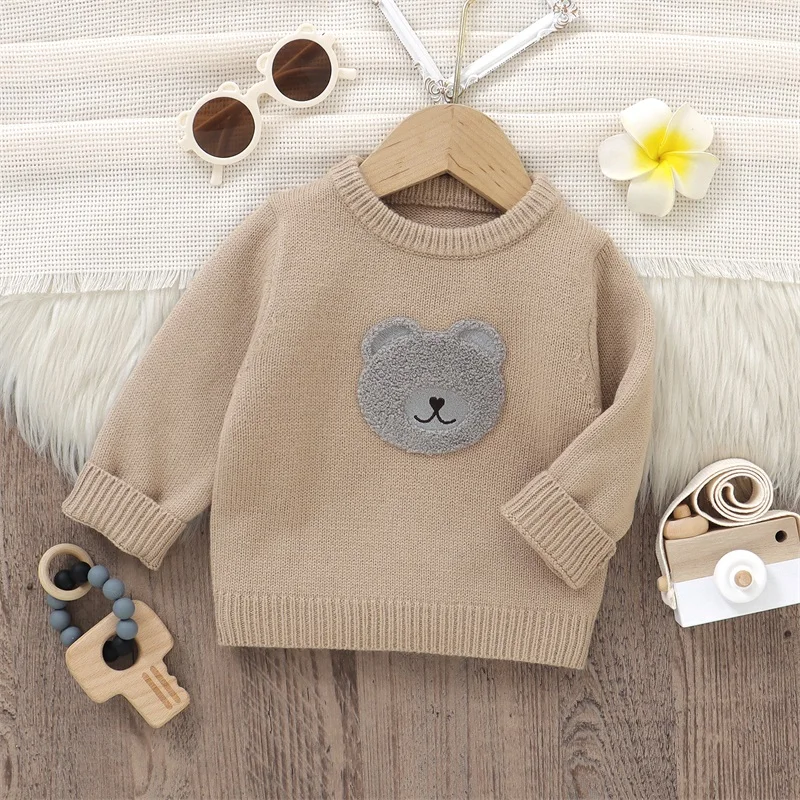 Description Picture 6 of itemBaby Boy Girl Knit Sweater Bear Embroidery Crew Neck Long Sleeve Pullover Tops for Fall Winter