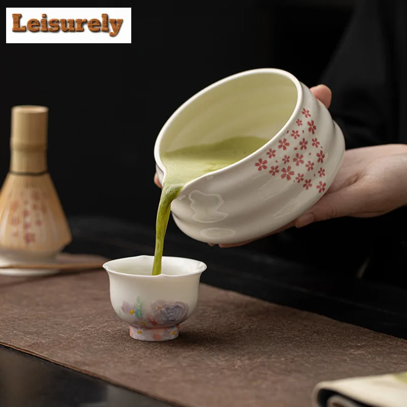 Japanese Tea Ceremony Cherry Blossom Falling Ceramic Matcha Eight-piece Set Frothing Stirring Tools Bowl Whisk Equipment Craft