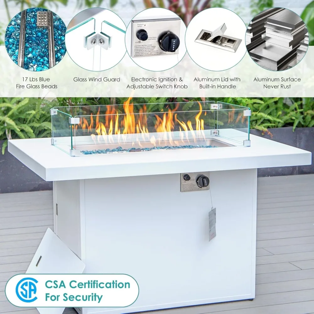 Aluminum terrace furniture with fire pit dialogue set, equipped with 29 inch deep seats (sky blue with white aluminum) 2