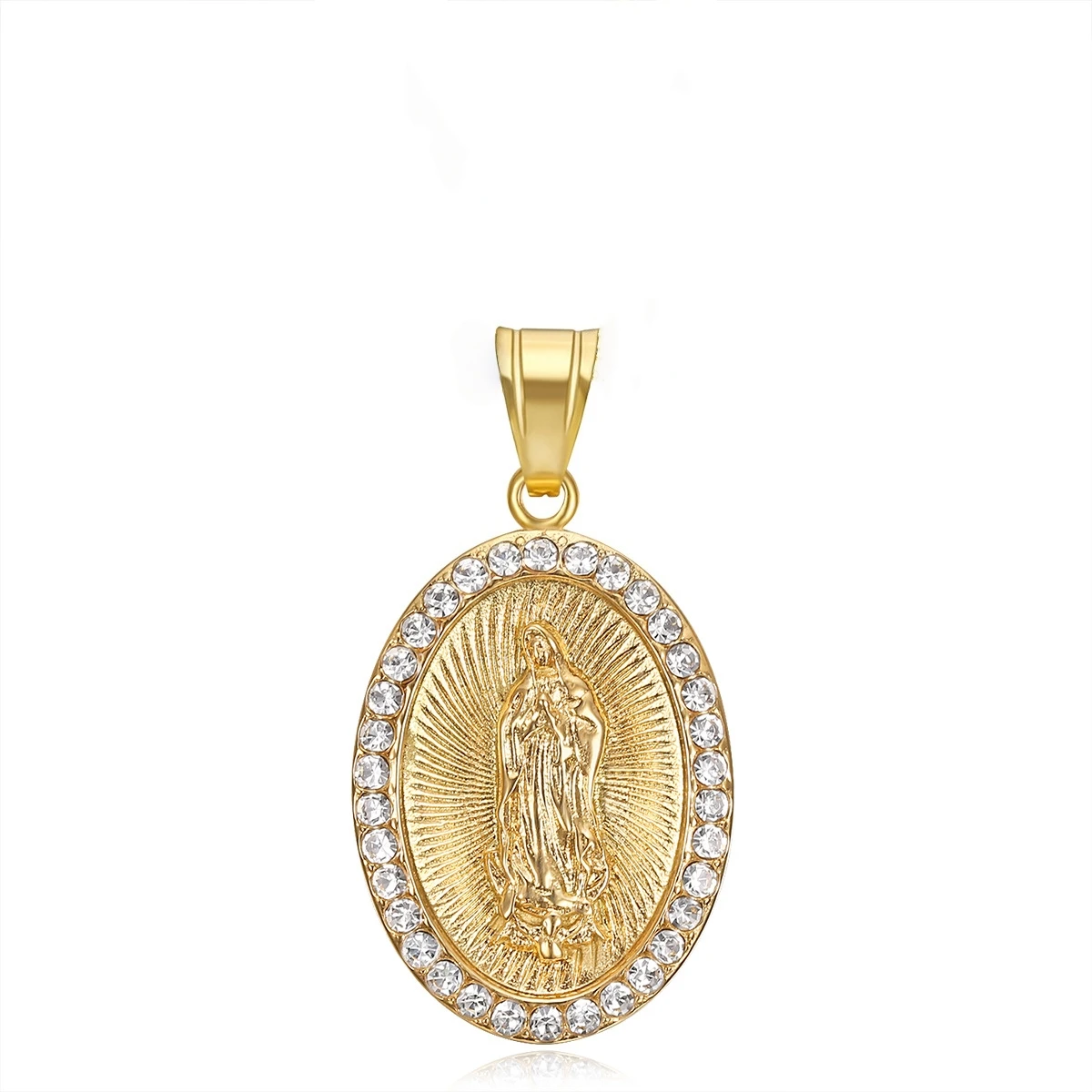 Virgin Mary Prayer Pendant Necklaces Gold color 316L Stainless Steel with rhinestone Women/Men Jewelry 4