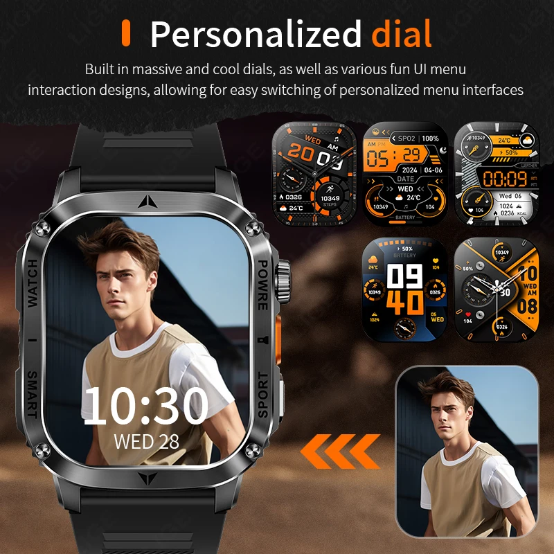 LIGE New For HUAWEI Military Smart Watch Men Flashlight IP68 Waterproof 400mAh Outdoor Sports Tracker Bluetooth Call Smartwatch